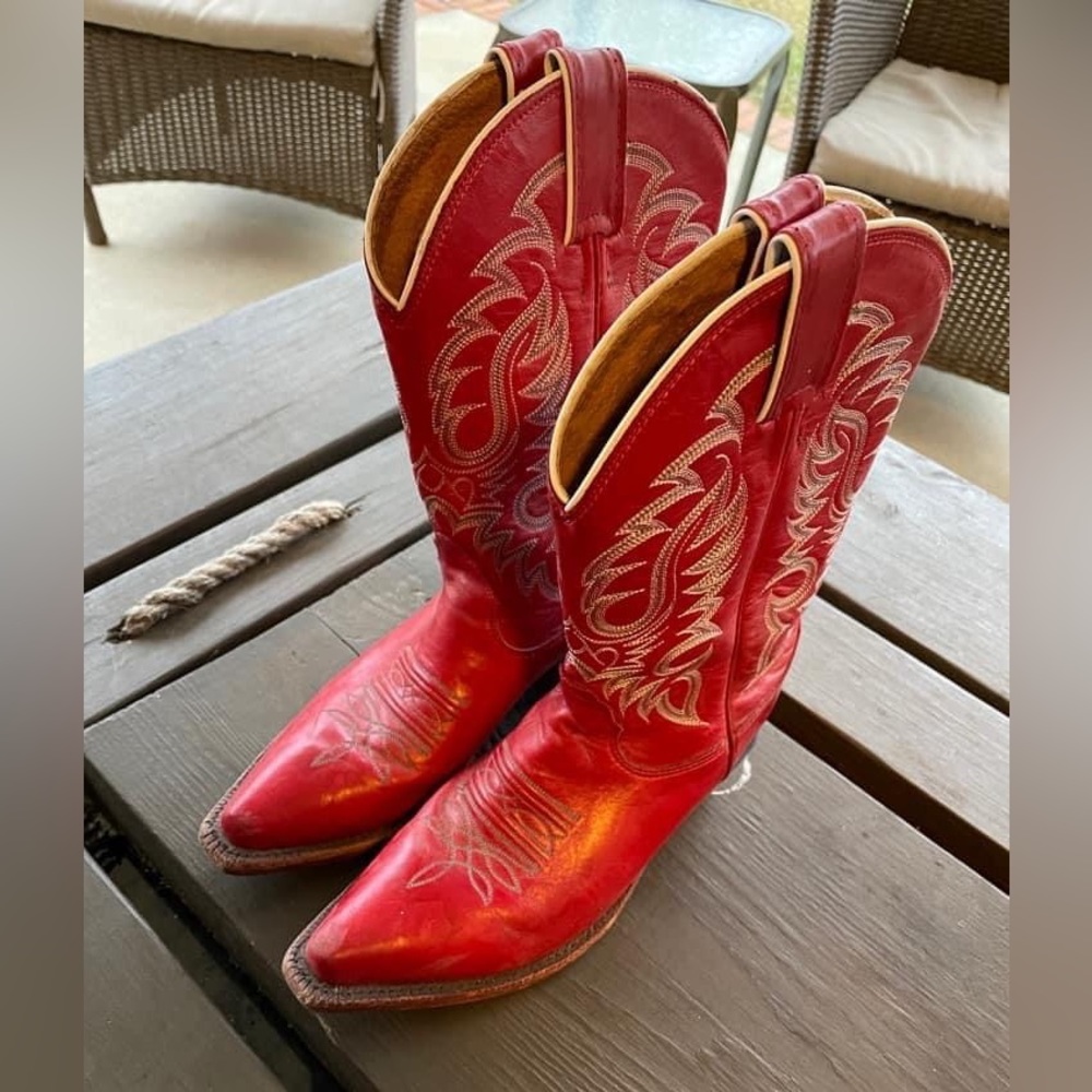 Red Nocona pointed toe cowboy boots